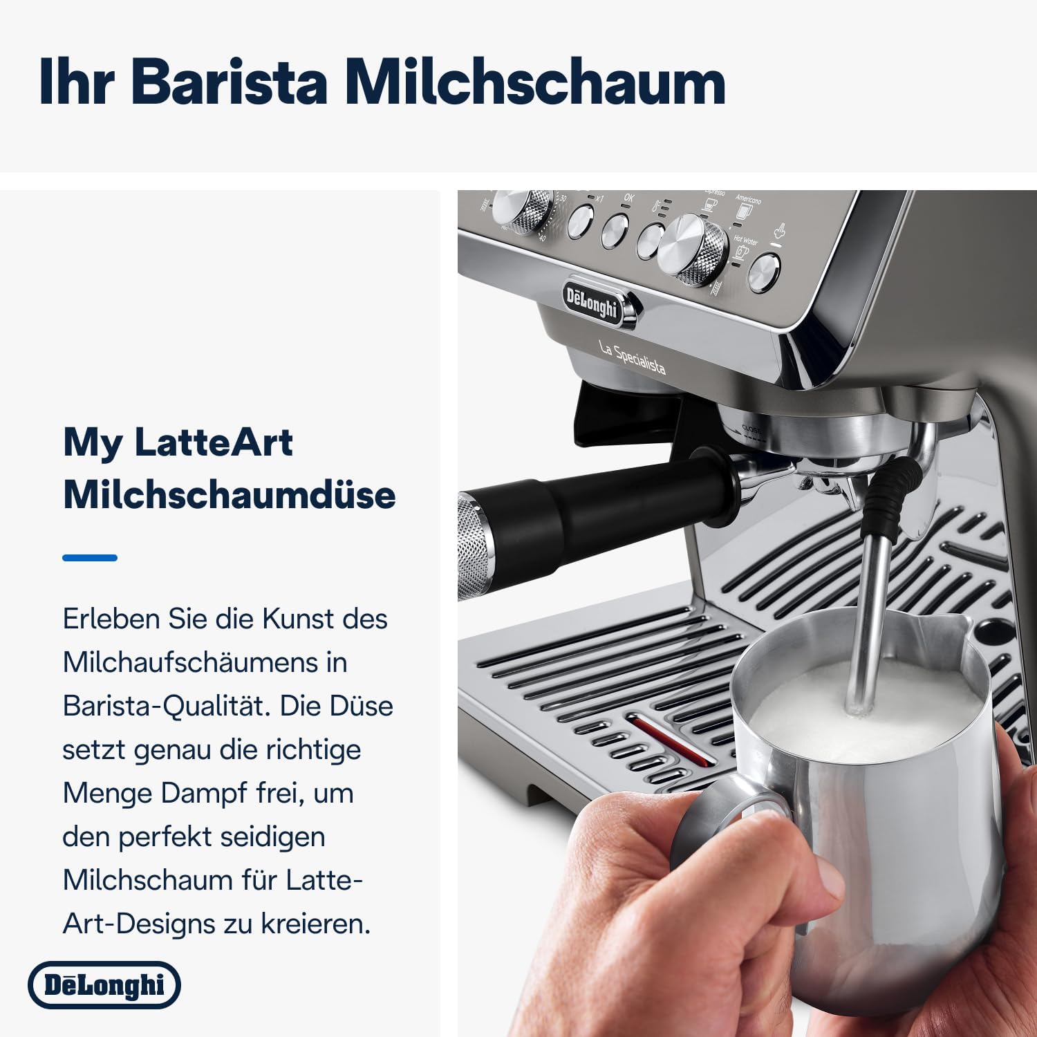 De'Longhi La Specialista Arte EC9155.MB Siebtrgermaschine, Espressomaschine mit Mahlwerk, 8 Mahlgrade, 15 Bar, 3 Temperaturen, Milchschaumdüse, 1300 W, 1,5 l Tank, Edelstahl/Schwarz inkl. Barista-Kit – Bild 14