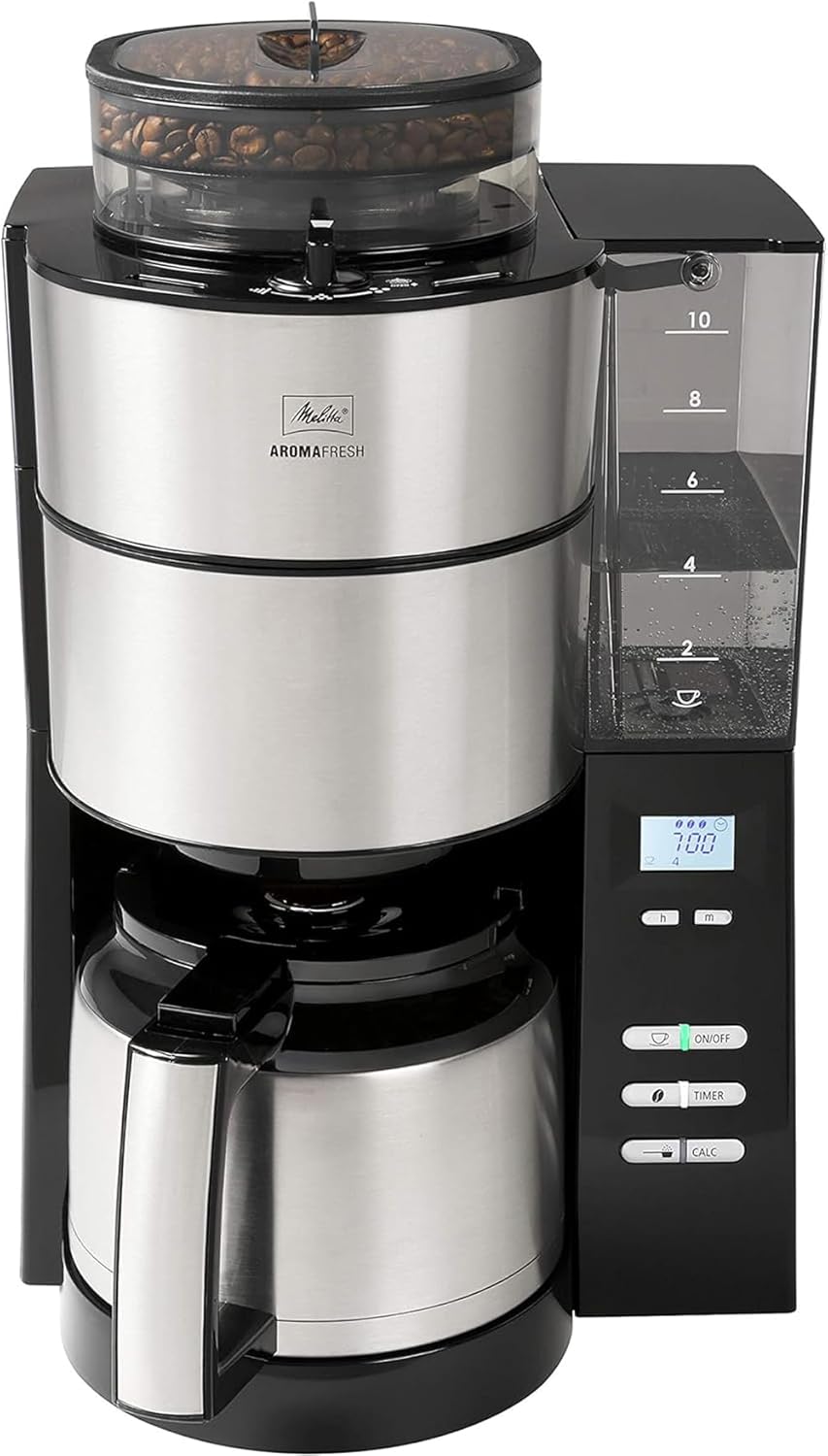 Melitta AromaFresh - Filterkaffeemaschine - mit Glaskanne - integriertes Mahlwerk - Timer Funktion - 10 Tassen - Pure Black – Bild 14