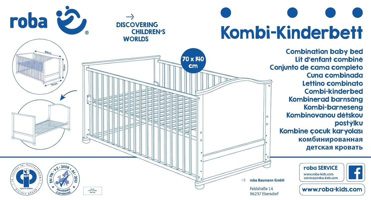 roba Babybett Set Adam & Eule - 70 x 140 cm - Mitwachsendes Kinderbett mit Bettwäsche, Himmel, Matratze - Höhenverstellbar - zu Juniorbett umbaubar - Holz weiß – Bild 28