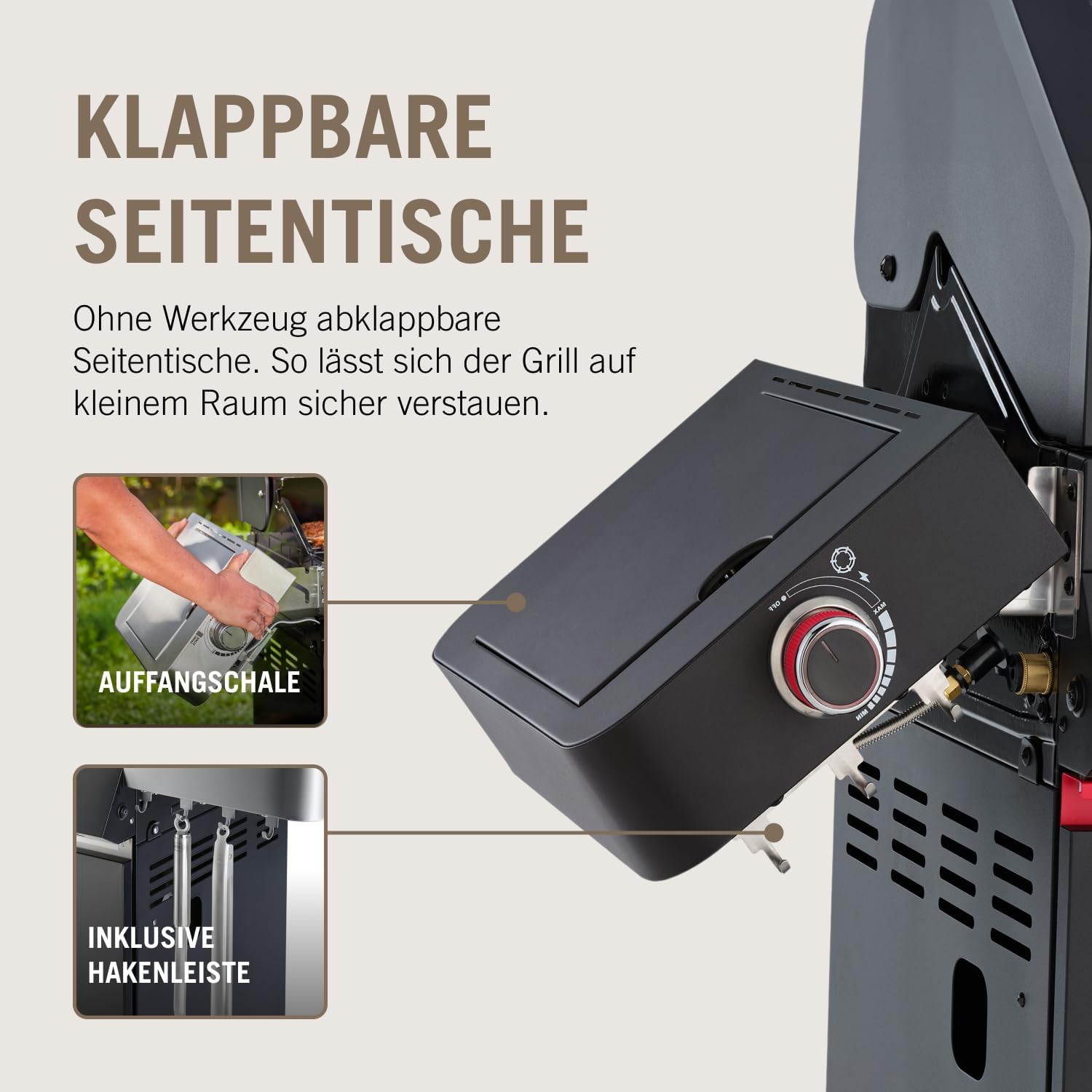 RÖSLE Elektrogrill BBQ-Portable Videro E2-P, tragbarer Tischgrill mit 2 Brennern, Warmhalterost und Deckel mit Glaseinsatz, pulverbeschichteter Stahl, schwarz/silbern – Bild 39