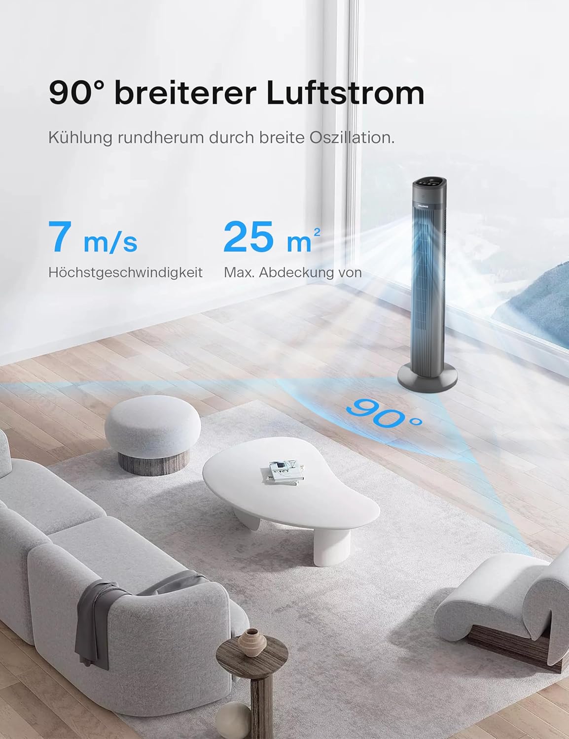 PELONIS Luftkühler mit Wasserkühlung, Klimaanlage Mobil, 5L Ventilator mit Wasserkühlung, Klimagert Luftbefeuchter mit Fernbedienung, 355m/h Klimaanlage Ohne Abluftschlauch – Bild 11