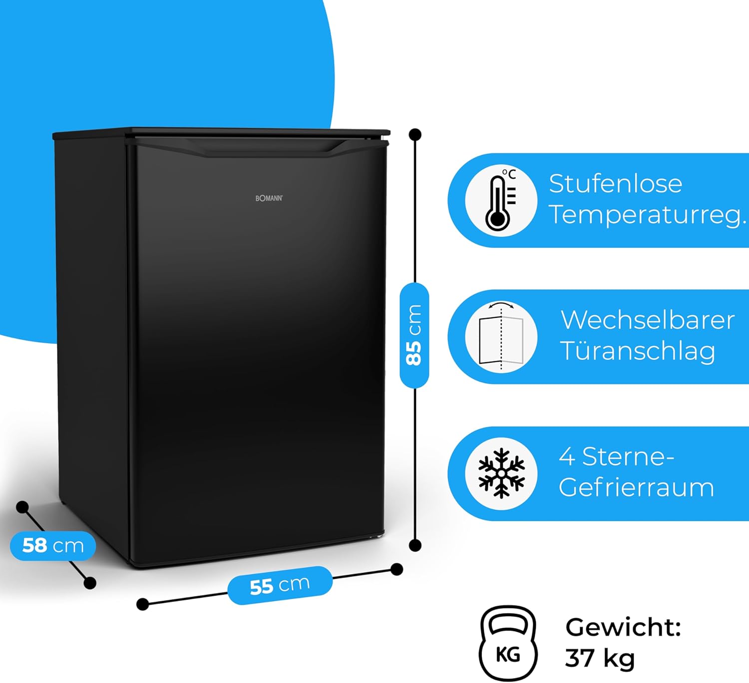 Bomann® Gefrierschrank 87L | Gefrierschrank klein mit Temperaturbereich ≤ -18°C | 3 Schubladen | Tiefkühlschrank mit wechselbarem Türanschlag | Freezer Tiefkühlschrank klein GS 7253 weiß – Bild 8