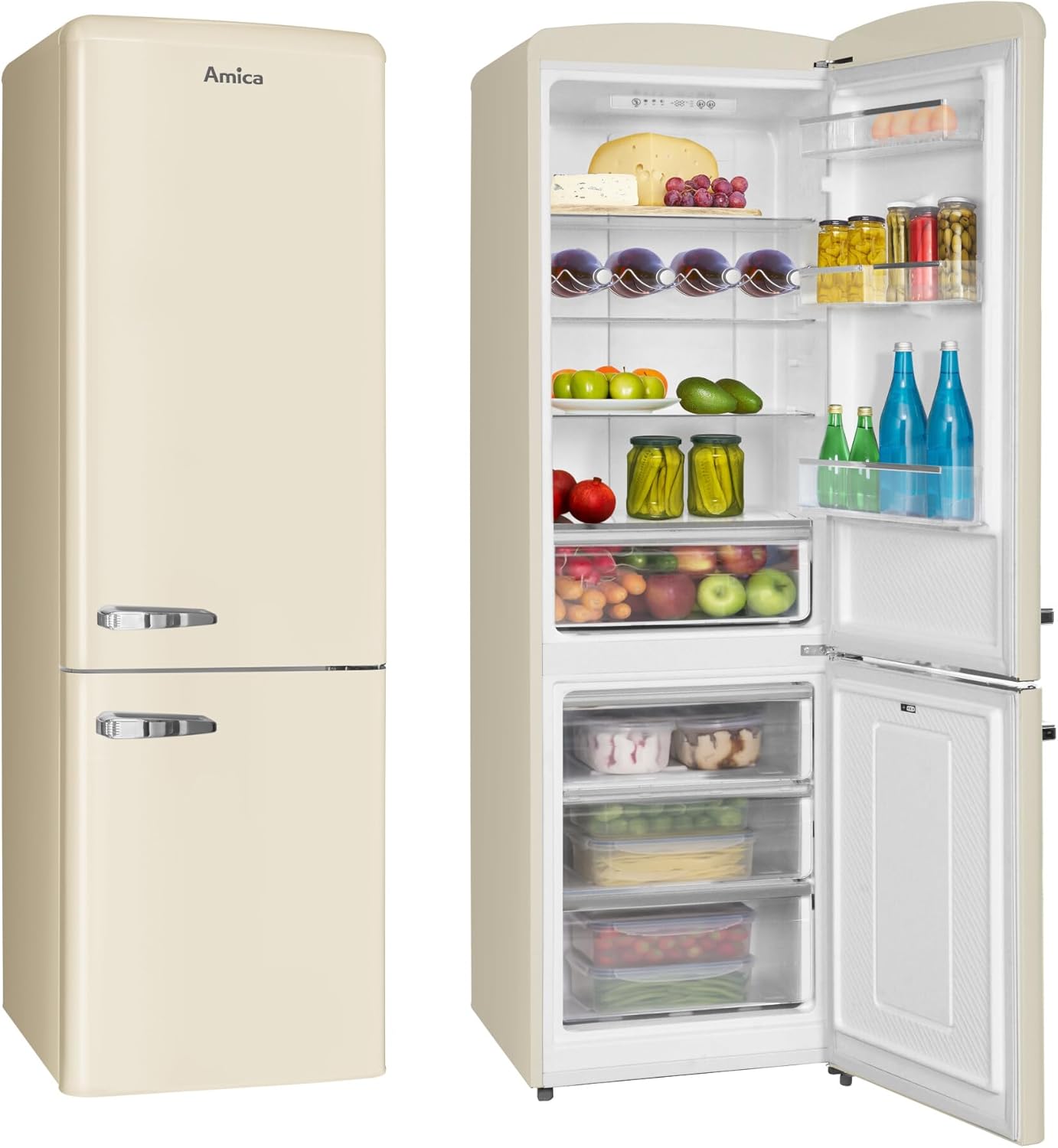 Amica KGCR 387 100 B Retro Kühl-/Gefrierkombination / Coffee Cream (Beige) / 181cm (H) x 55cm (B) x 62cm (T) / Retro-Design / Kühlschrank mit Gefrierfach – Bild 32