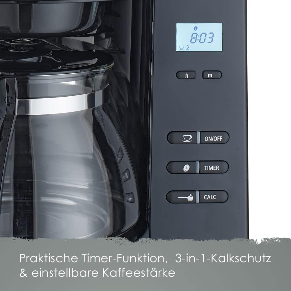 Melitta AromaFresh - Filterkaffeemaschine - mit Glaskanne - integriertes Mahlwerk - Timer Funktion - 10 Tassen - Pure Black – Bild 7