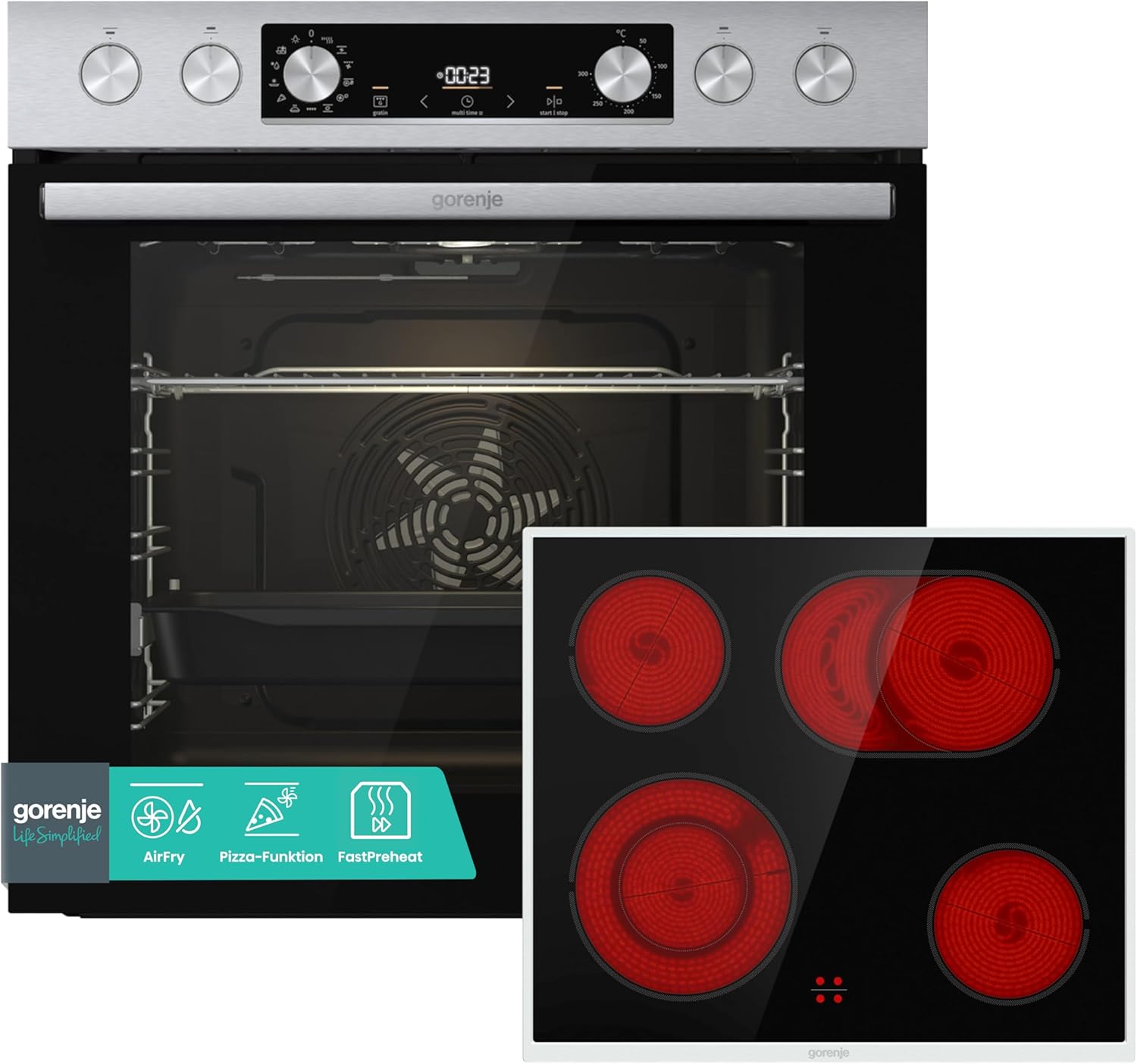 Gorenje Einbauherd-Set Heißluft Inox Set 4 mit Glaskeramik-Kochfeld / 77 Liter / ExtraSteam / GentleClose & Open / EcoClean / AirFry / PizzaMode / PerfectGrill / Teleskopauszüge / Inox-Look – Bild 4